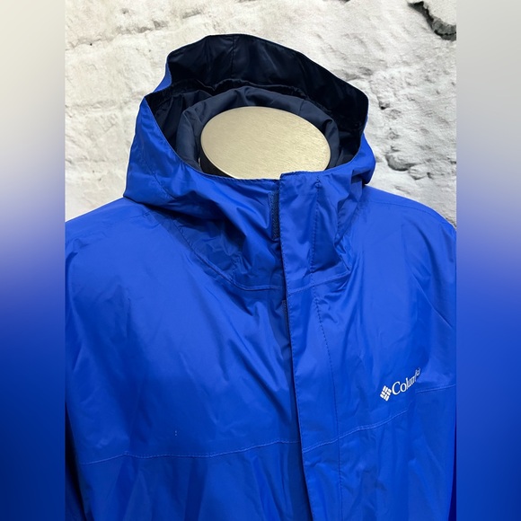 Columbia 100% Nylon Rain Coat Jacket Hooded Cobalt Blue - Picture 3 of 9